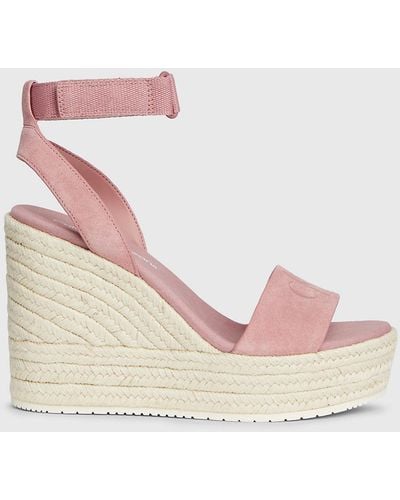 Calvin Klein Suede Espadrille Wedge Sandals - Pink