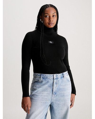 Calvin Klein Jersey de cuello vuelto de canalé de talla grande - Negro