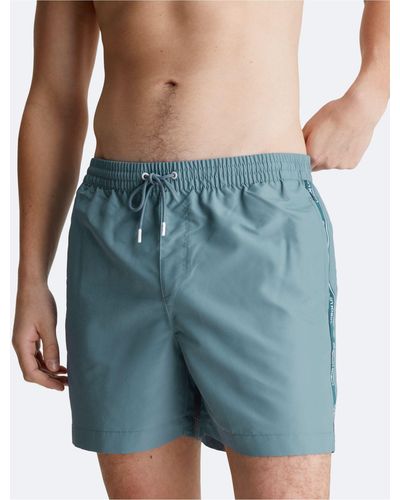 Calvin Klein Logo Tape Medium Drawstring Swim Shorts - Blue