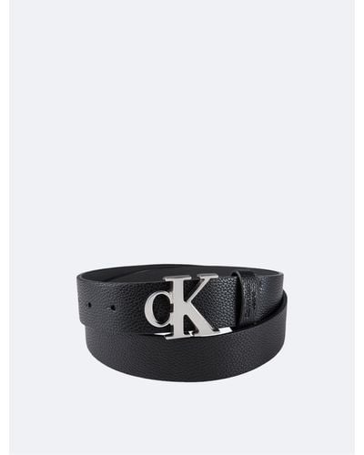 Calvin Klein Ck Monogram Plaque Buckle Belt - Black
