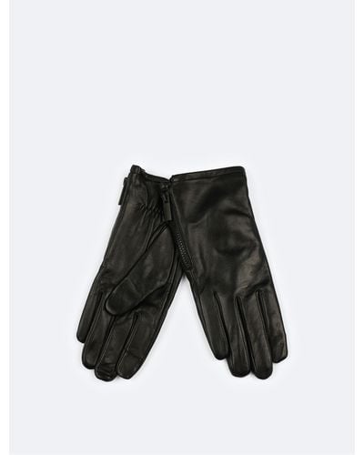 Calvin Klein Side Zip Leather Gloves - Black