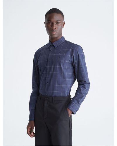 Calvin Klein Windowpane Slim Stretch Button-down Shirt - Blue