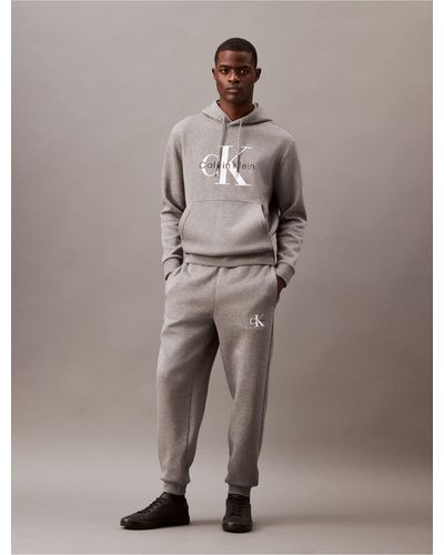 Calvin Klein Monogram Logo Fleece Hoodie - Gray