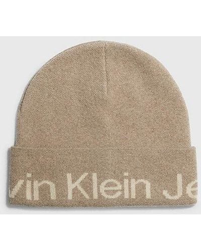 Calvin Klein Logo-Mütze aus Wollgemisch - Natur