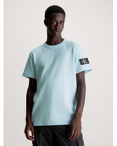 Calvin Klein T-shirt Van Wafelkatoen Met Embleem - Blauw