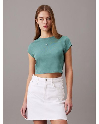 Calvin Klein Slim Cropped Ribbed T-shirt - Blue