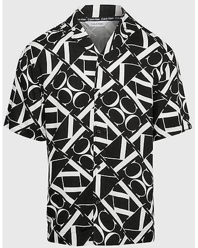 Calvin Klein Strandshirt Met Print - Ck Monogram - Zwart