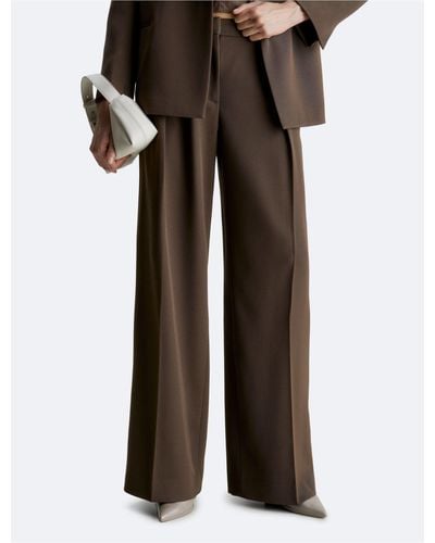 Calvin Klein Wool Twill Extra Wide Leg Pants - Brown