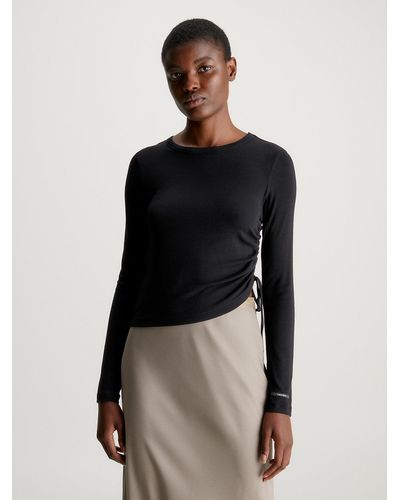 Calvin Klein T-shirt slim côtelé avec cordon de serrage - Noir