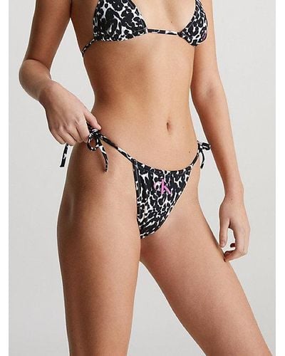 Calvin Klein Bikinibroekjes Met Strikbandjes - Ck Leopard - Zwart