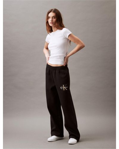 Calvin Klein Monogram Logo Wide Leg Sweatpants - Blue