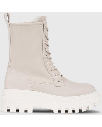 Calvin Klein Chunky Leather Boots - Natural