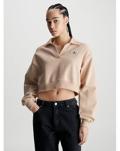 Calvin Klein Cropped Polo Sweatshirt - Natur