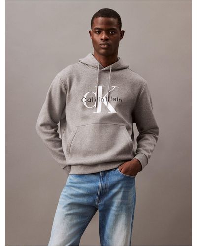 Calvin Klein Monogram Logo Fleece Hoodie - Gray