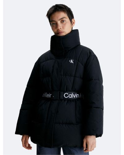 Calvin Klein Belted Long Puffer Jacket - Blue