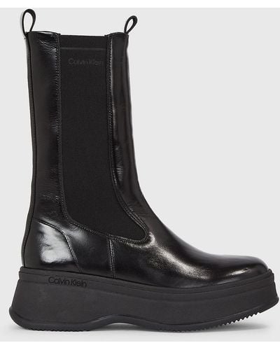 Calvin Klein Leather Platform Chelsea Boots - Black