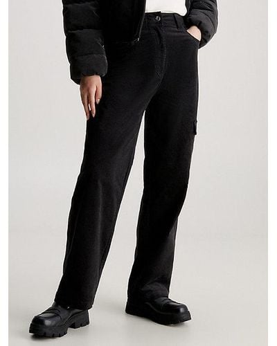 Calvin Klein Corduroy Cargobroek Met Hoge Taille - Zwart