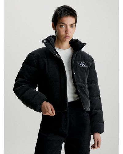 Calvin Klein Cropped Corduroy Puffer Jacket - Black