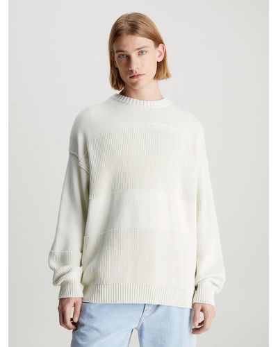 Calvin Klein Pull en coton à rayure texturée - Blanc