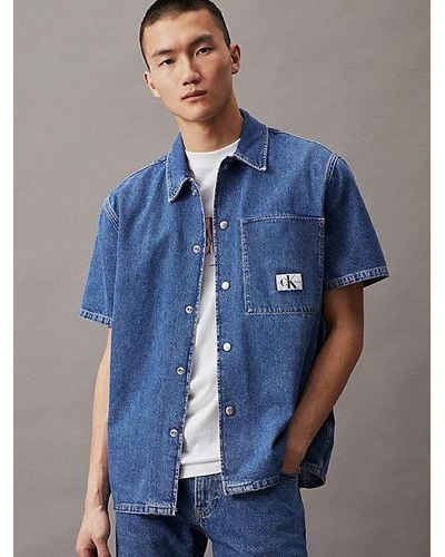 Calvin Klein Denim Overhemd Met Korte Mouw - Blauw