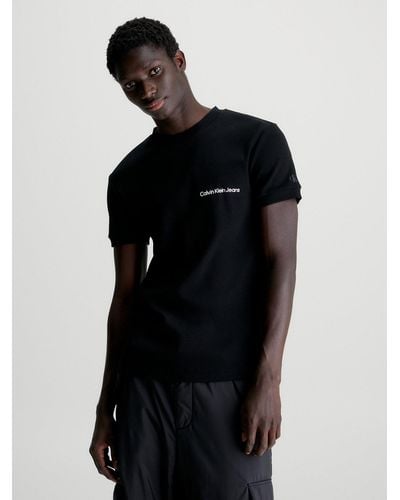 Calvin Klein T-shirt slim côtelé en coton - Noir