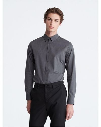 Calvin Klein Windowpane Slim Stretch Button-down Shirt - Gray