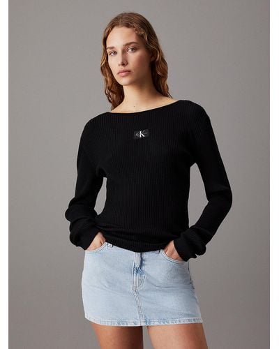 Calvin Klein Pull slim en lyocell côtelé - Noir
