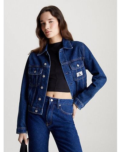 Calvin Klein Jeansjacke CROPPED 90s DENIM JACKET mit Brusttaschen - Blau