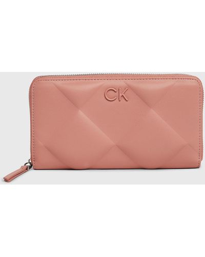 Calvin Klein Quilted Rfid Zip Around Wallet - Pink
