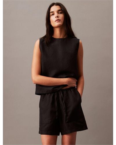 Calvin Klein Casual Linen Blend Pull-on Shorts - Black