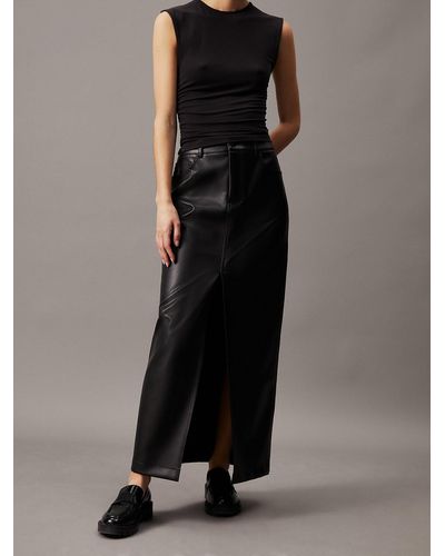 Calvin Klein Faux Leather Maxi Skirt - Black