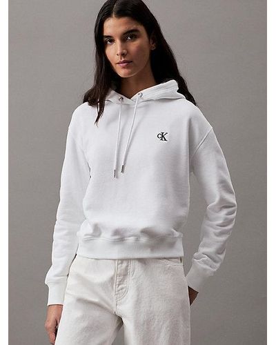 Calvin Klein Sudadera de felpa de mezcla de algod�n con capucha - Blanco