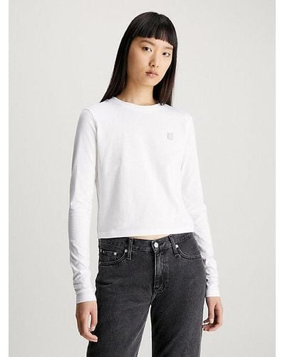 Calvin Klein T-shirt Met Embleem En Lange Mouwen - Wit