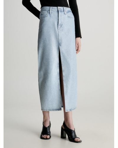 Calvin Klein Jupe longue en jean enduit - Bleu