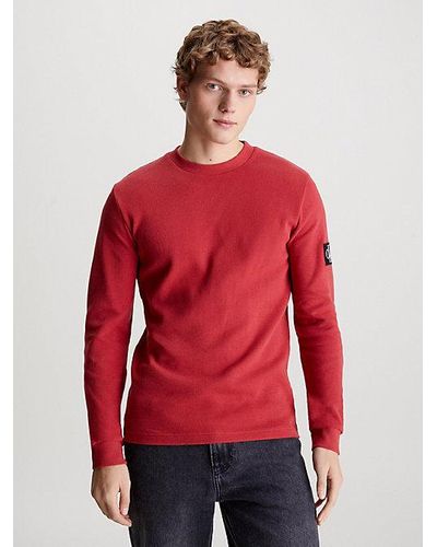 Calvin Klein Slim Wafel-t-shirt Met Lange Mouwen - Rood