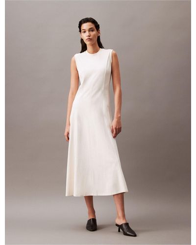 Calvin Klein Cotton Jersey A-line Midi Dress - Natural