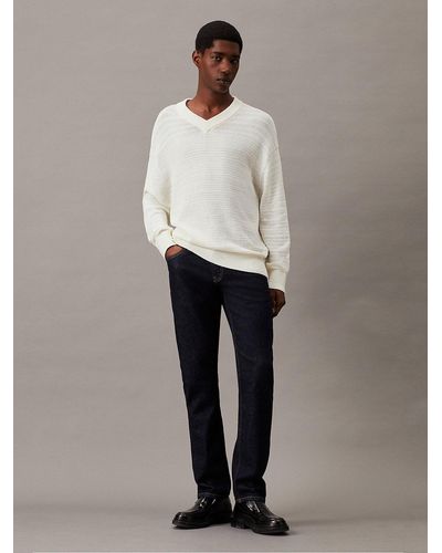Calvin Klein Pull à col en V avec fils de ruban - Blanc
