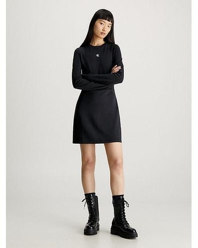 Calvin Klein Milano Jersey Jurk Met Lange Mouwen - Zwart