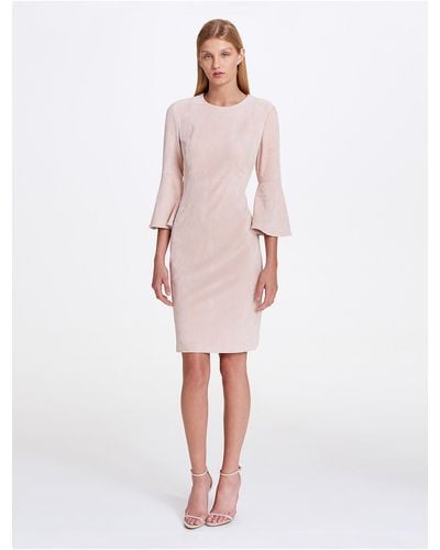 Calvin Klein Bell Sleeve Faux Suede Sheath Dress - Pink
