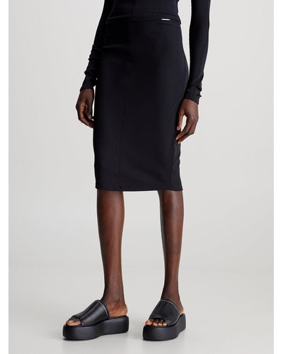 Calvin Klein Slim Ribbed Pencil Skirt - Black
