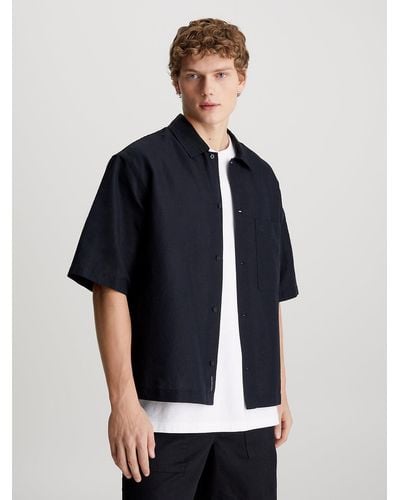 Calvin Klein Linen Cotton Short Sleeve Shirt - Blue