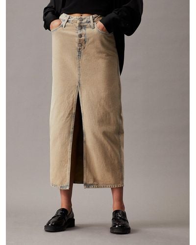 Calvin Klein Jupe longue taille haute en denim - Marron