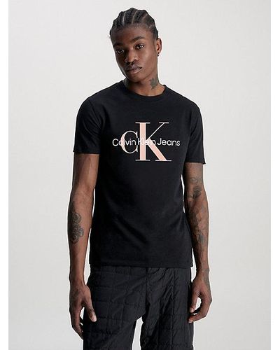 Calvin Klein Schmales Monogramm-T-Shirt - Schwarz