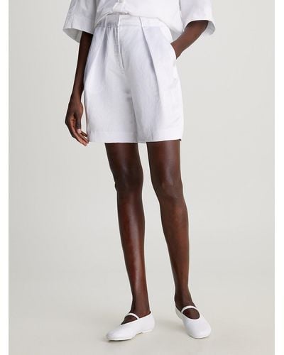 Calvin Klein Relaxed Viscose Linen Shorts - White