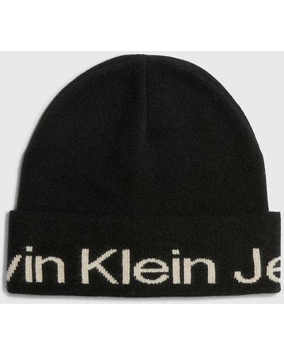 Calvin Klein Bonnet en laine mélangée avec logo - Noir