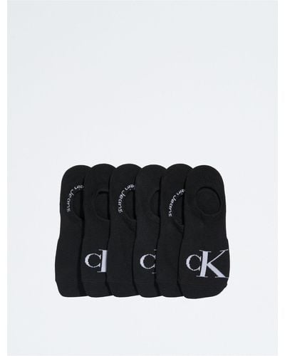 Calvin Klein Flat Knit Monogram Logo 6-pack Liner Socks - Black