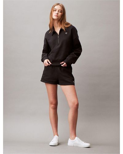 Calvin Klein Archive Logo Fleece Quarter Zip Polo Sweatshirt - Black