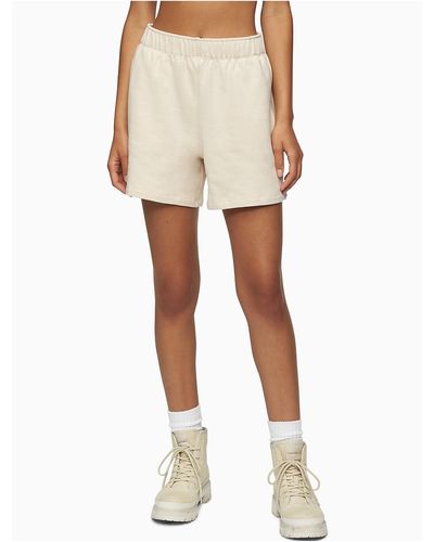 Calvin Klein Solid Cotton French Terry Shorts - Natural