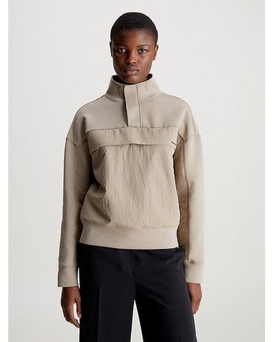 Calvin Klein Sweatshirt Met Rits In De Hals - Naturel