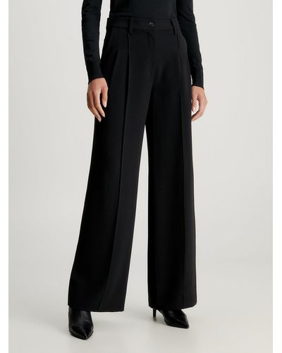 Calvin Klein Soft Twill Wide Leg Trousers - Black